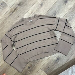 Pink Rose Striped Tan and Black Cropped Sweater M